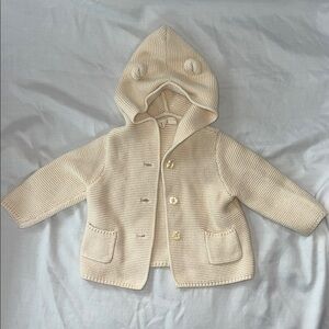 Baby GAP Cream Knit Baby Hoodie Jacket with Bear Hood 6-12M